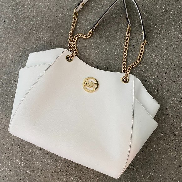 Michael Kors White Leather Top Zip Tote Bag - Picture 1 of 4